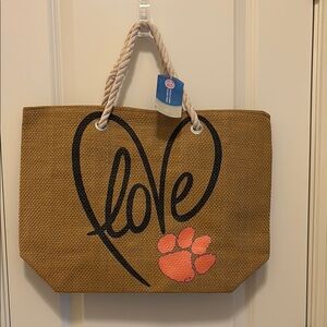 Brown Love Tote Bag with Clemson Paw Print new with tags